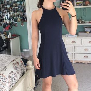 High Neck Navy Dress